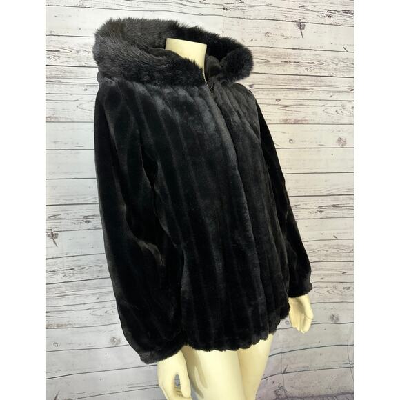 Faux fur hooded coat jacket zippered closing Dressbarn size small - Picture 8 of 12